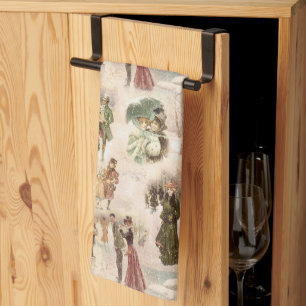 Vintage Winterfreudenszenen Geschirrtuch