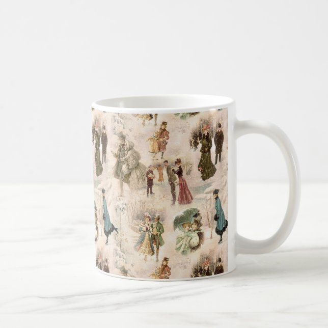Vintage Winterfreudenszenen Kaffeetasse (Rechts)