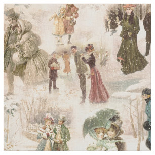 Vintage Winterfreudenszenen Stoff