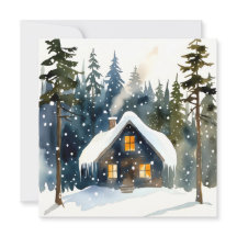 Vintage Winterhütte Wasserfarben Weihnachten