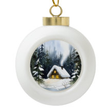 Vintage Winterhütte Wasserfarben Weihnachten