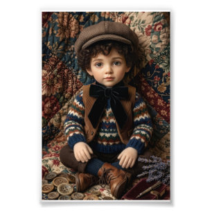 Vintage-Winterjungen-Porträt Klassischer rustikale Fotodruck