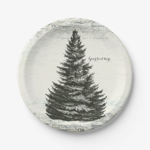 Vintage Winterkiefer Baum Rustikales Holz Elegante Pappteller