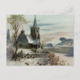 Vintage Winterkirche Postkarte