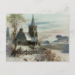 Vintage Winterkirche Postkarte