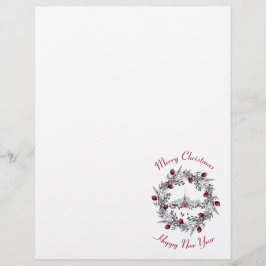 Vintage Winterkirchenszene mit Weihnachtskranz