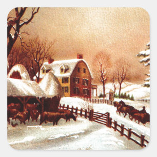Vintage Winterlandschaft der 30er Jahre Quadratischer Aufkleber