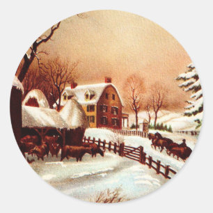 Vintage Winterlandschaft der 30er Jahre Runder Aufkleber