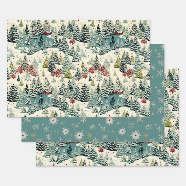 Vintage Winterlandschaft - Hasenschnee 2 Geschenkpapier Set (Set)