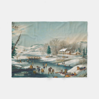 Vintage Winterlandschaft Ice Skaten Weihnachten Fleecedecke