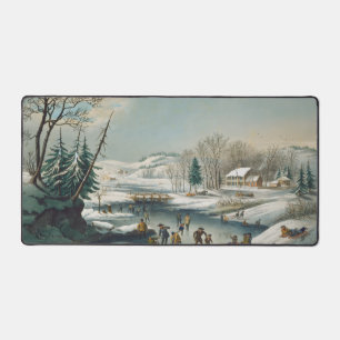 Vintage Winterlandschaft Ice Skaten Weihnachten Schreibtischunterlage