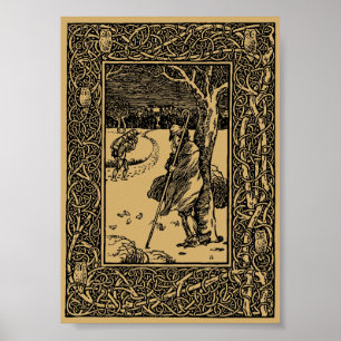 Vintage Winterlandschaft mit Eule an der Baumgrenz Poster