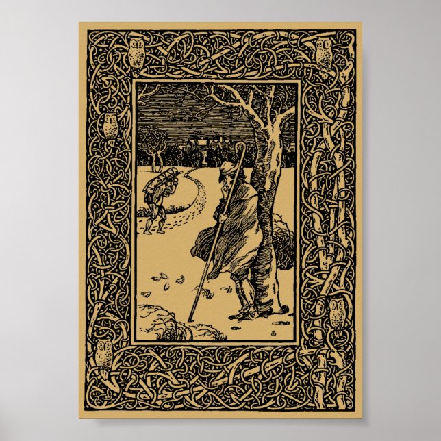 Vintage Winterlandschaft mit Eule an der Baumgrenz Poster (Vorne)
