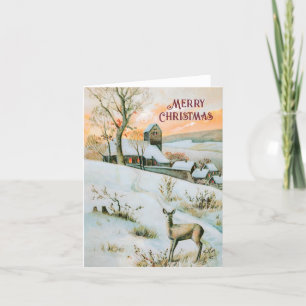 Vintage Winterlandschaft mit Hirschweihnachtskarte Feiertagskarte