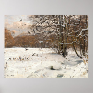 Vintage Winterlandschaft mit Krähen Öl-Kunst Poster