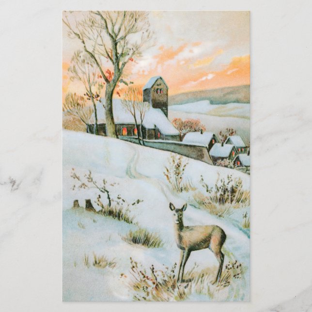 Vintage Winterlandschaft mit Reh (Vorderseite)