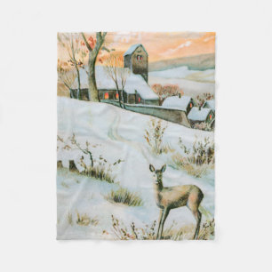 Vintage Winterlandschaft mit Reh Fleecedecke
