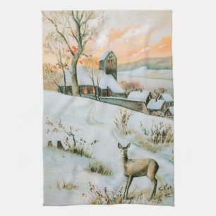 Vintage Winterlandschaft mit Reh Geschirrtuch