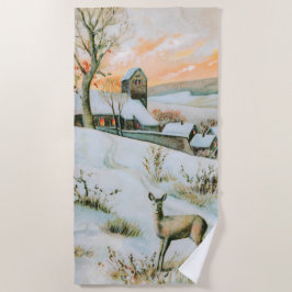 Vintage Winterlandschaft mit Reh Strandtuch