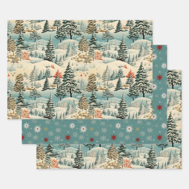 Vintage Winterlandschaft mit schneebedeckter Lands Geschenkpapier Set (Set)