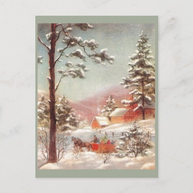 Vintage Winterlandschaft Postkarte (Vorderseite)