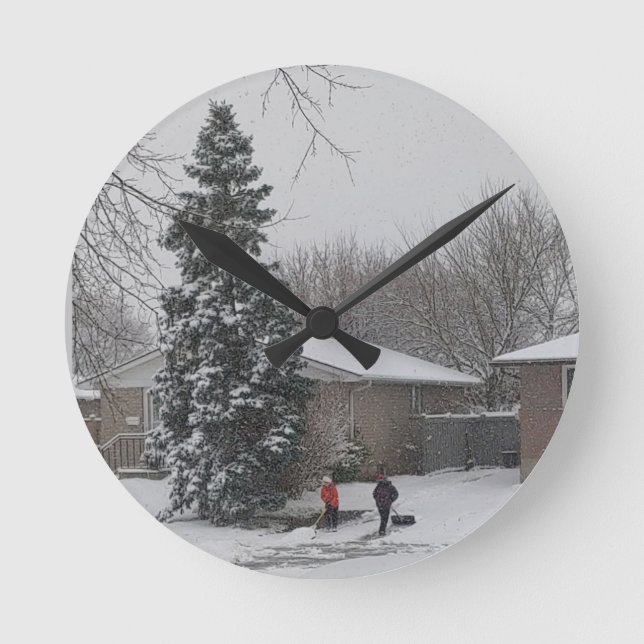 Vintage Winterlandschaft Runde Wanduhr (Vorderseite)