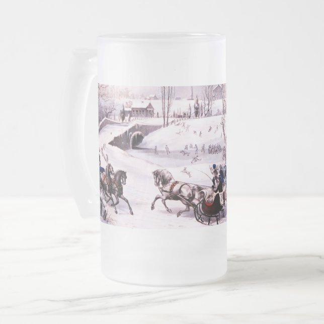 Vintage Winterlandschaft Weihnachtsgeschenk Bierglas (Vorderseite Links)