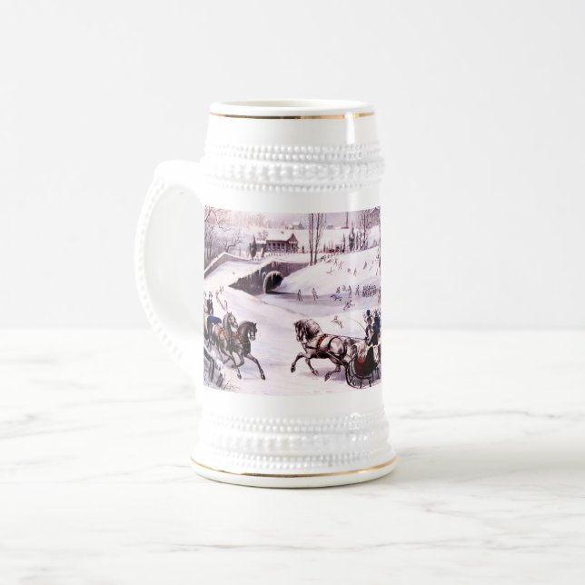 Vintage Winterlandschaft Weihnachtsgeschenk Bierglas (Vorderseite Links)