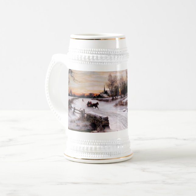 Vintage Winterlandschaft Weihnachtsgeschenk Bierglas (Vorderseite Links)