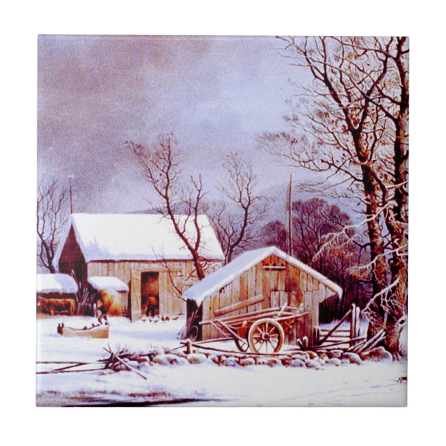 Vintage Winterlandschaft. Weihnachtsgeschenk Fliese (Vorderseite)