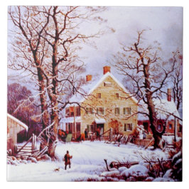 Vintage Winterlandschaft. Weihnachtsgeschenk Fliese