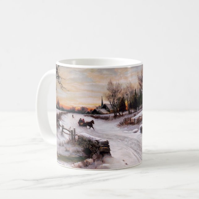 Vintage Winterlandschaft Weihnachtsgeschenk Kaffeetasse (Vorderseite Links)