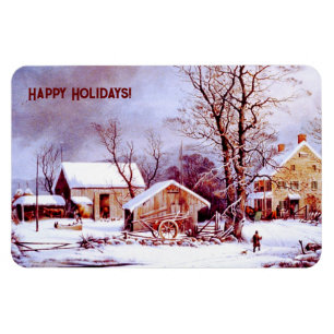 Vintage Winterlandschaft. Weihnachtsgeschenk Magne Magnet