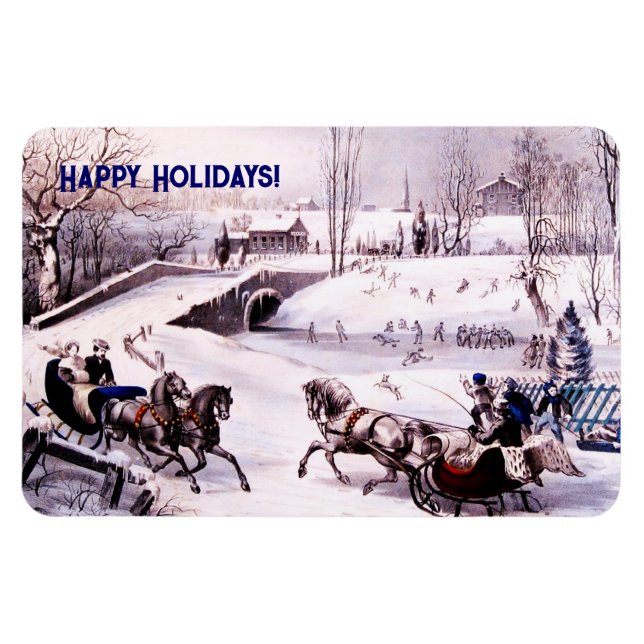 Vintage Winterlandschaft. Weihnachtsgeschenk Magnet (Horizontal)