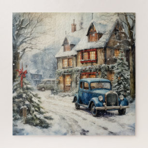 Vintage winterliche Straßenszene Weihnachten 1930e Puzzle
