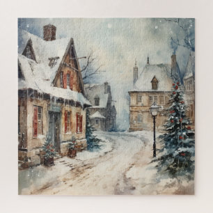 Vintage winterliche Straßenszene Weihnachten 1930e Puzzle