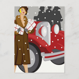Vintage-Wintermode-Illustration Elegant 1920er Jah Postkarte