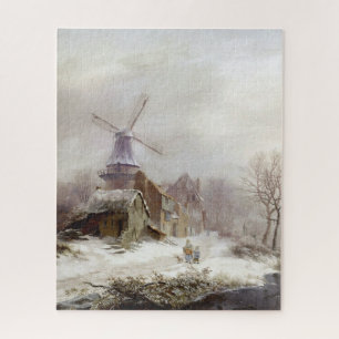 Vintage Wintermühle-Schneelandschaft Puzzle