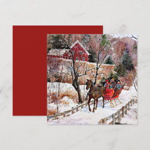 Vintage-Winterpferd und Schlitten im Schnee Karte