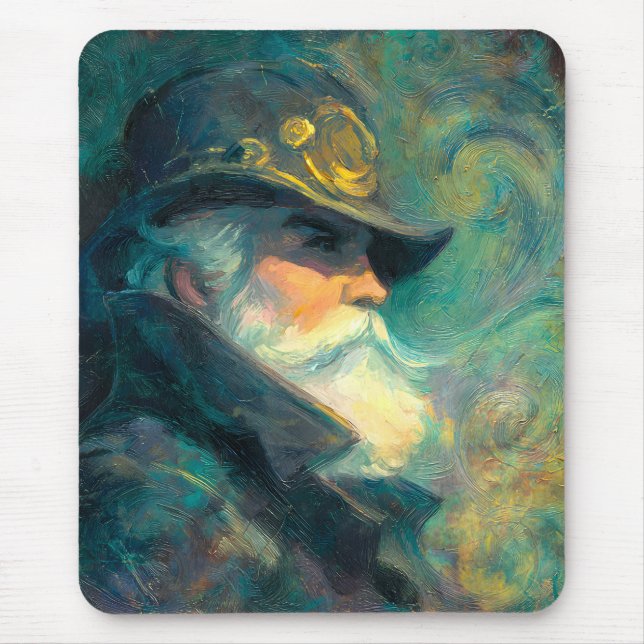Vintage-Winterporträt eines alten Mannes Mousepad (Vorne)