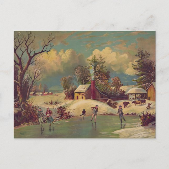 Vintage Winterpostkarte Postkarte (Vorderseite)