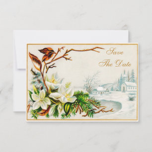 Vintage Winterschneekirche & Lilien Save the Date