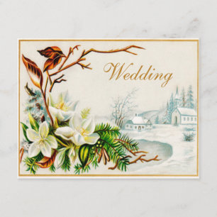 Vintage Winterschneekirche & Lilies Hochzeit Einladung