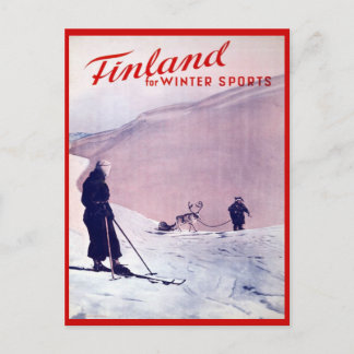 Vintage Wintersport, Skifahren Finnland Postkarte