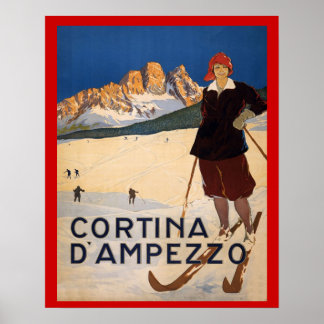 Vintage Wintersport, Skifahren Italien, Cortina d' Poster