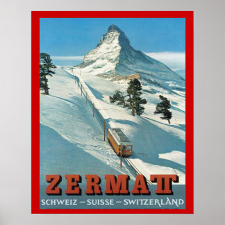 Vintage-Wintersport, Skifahren Schweiz, Zermatt Poster