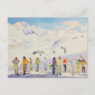 Vintage Wintersport, Skifahrer auf der Piste Postkarte