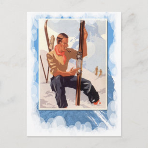 Vintage Wintersportarten - Anpassung der Ski Postkarte