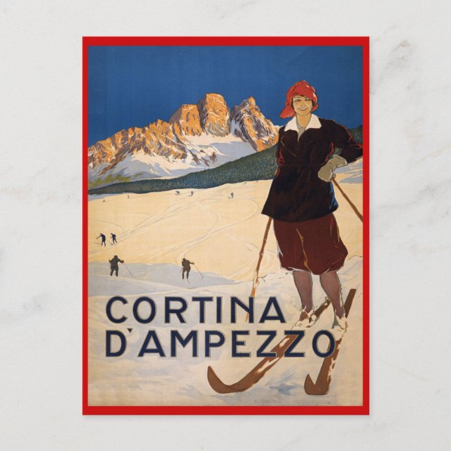 Vintage Wintersportarten, Ski Cortina d'Ampezzo, Postkarte (Vorderseite)