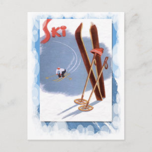 Vintage Wintersportarten - Skiausrüstung Postkarte